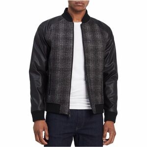 Calvin Klein Black and Gray Plaid Bomber Jacket